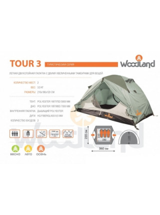 Палатка туристическая WoodLand TOUR 3